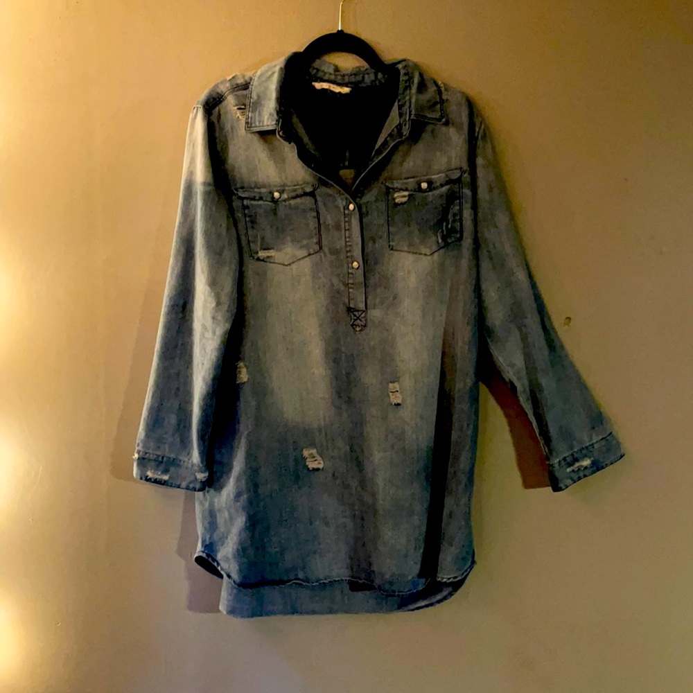 Long Sleeve Distressed Denim Dress